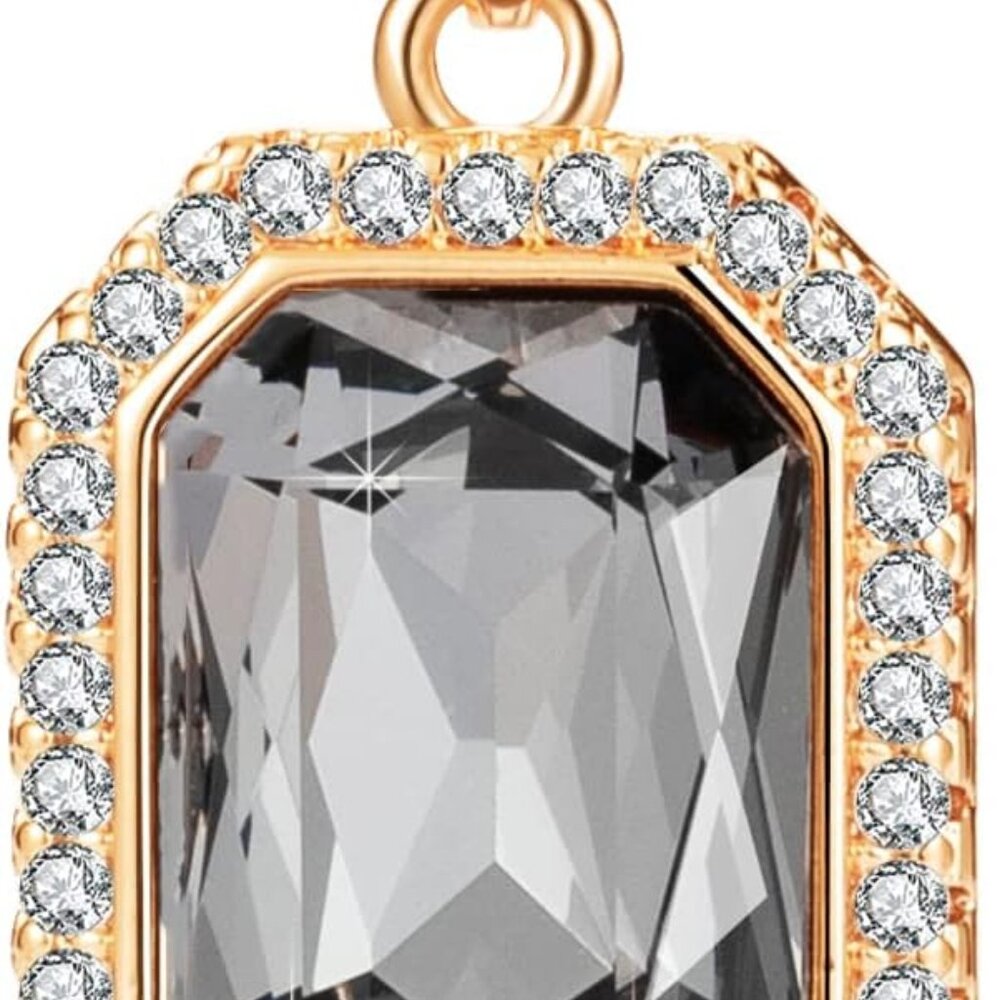Austrian Crystal Halo Octagon Pendant Necklaces For Women Fashion 14k Gold Plate